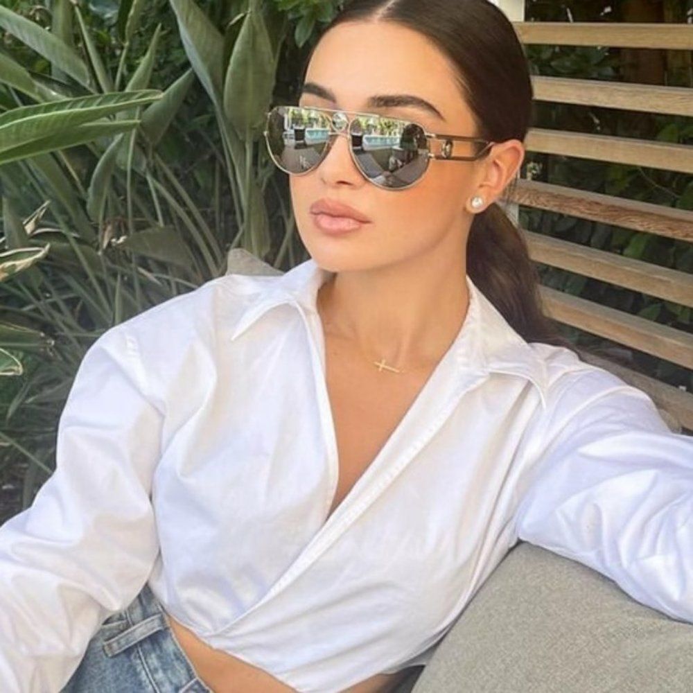 NEW Versace  VE2225 12526G  Pale Gold Grey Aviator Mirrored Unisex Sunglasses